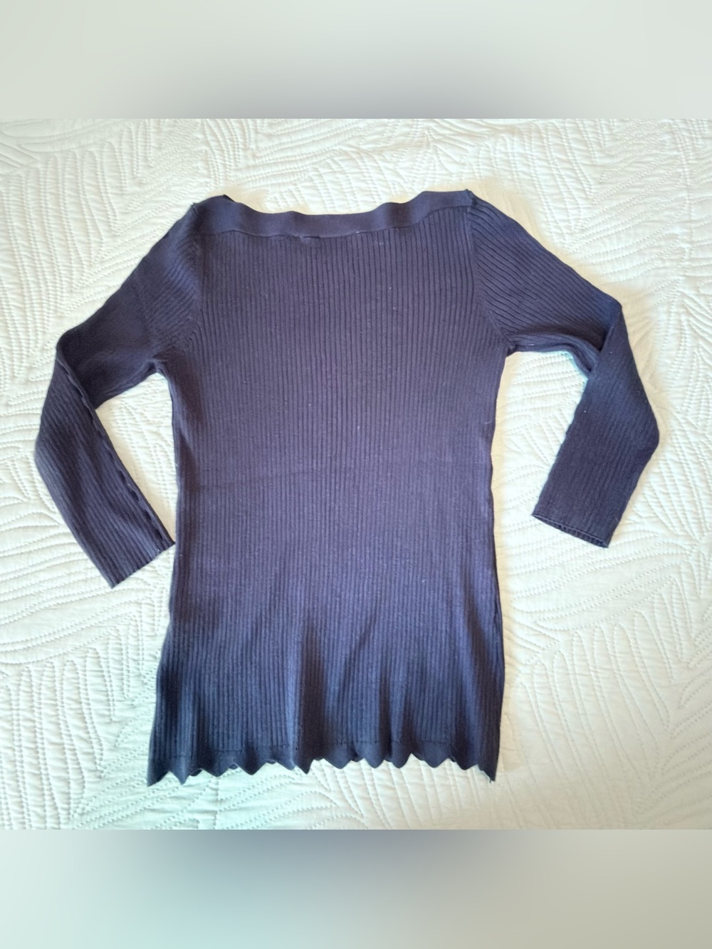 Navy Ribbed Long Sleeve Boatneck stretchy sweater Size M